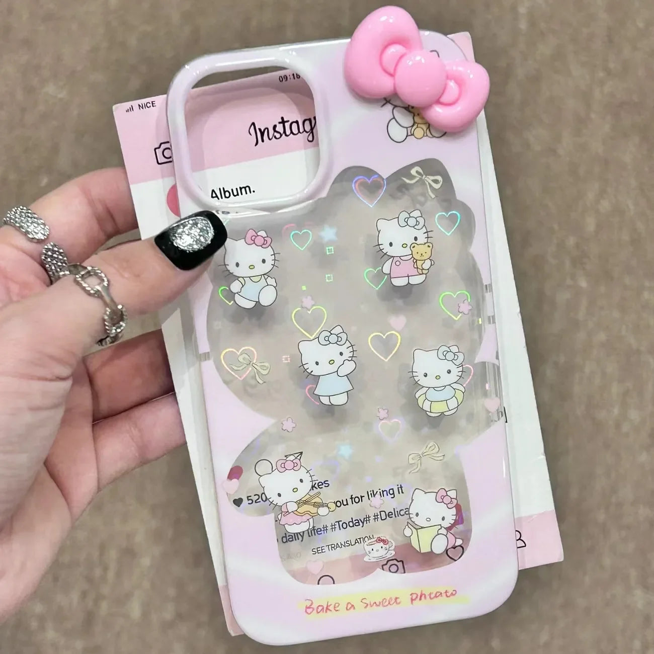 Hello Kitty Bow Kawaii Big Phone Case For iPhone