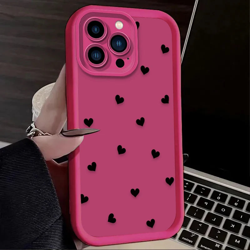 Black Small Love Heart Soft Phone Case For iPhone