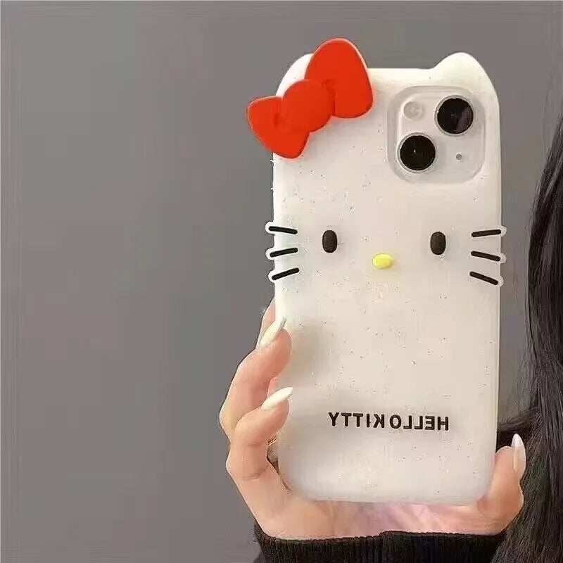 Hello Kitty Cartoon 3D Bow Phone Case For iPhone