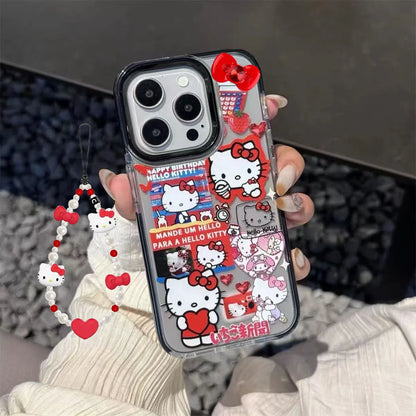 Red Hello Kitty Bow Strap Cartoon Phone Case For iPhone