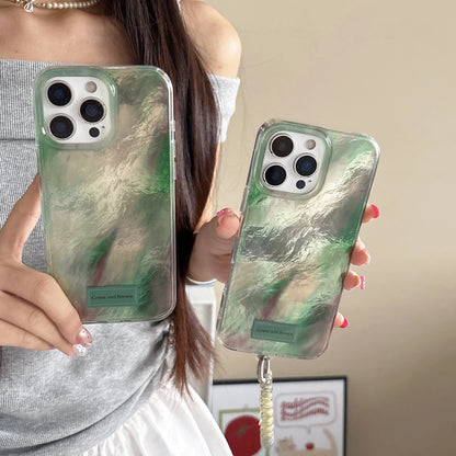 Chic & Minimalist Iridescent Green Gradient Pearl Effect Wrist Chain Phone Case
