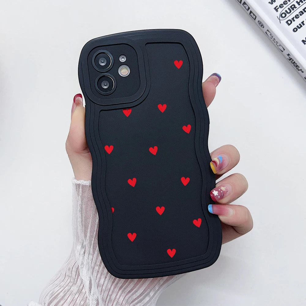 Love Heart Wavy Curved Edge Phone Case For iPhone