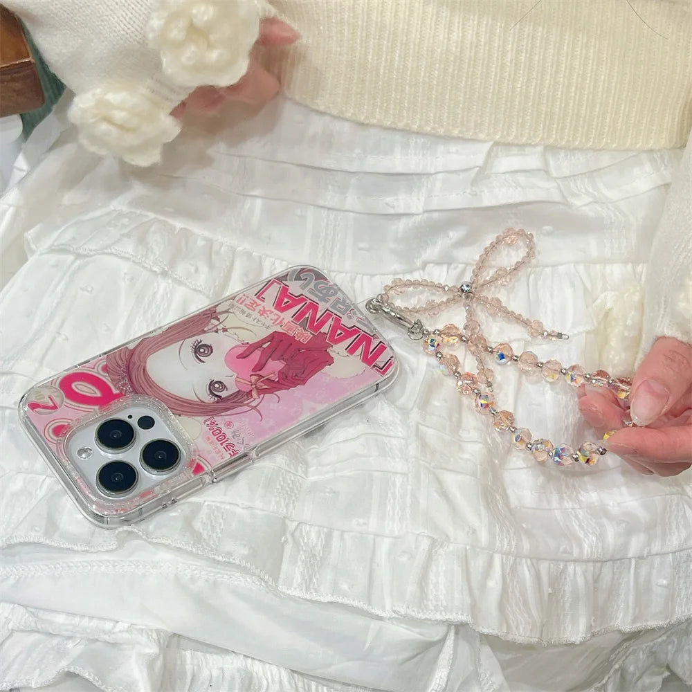 Japan Korean Cute Cartoon Girl kawaii Phone Lanyard Case For iPhone