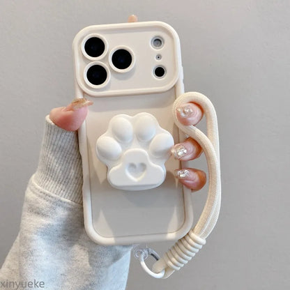 Cute Cat Paws Stand With Lanyard Phone Case For iPhone