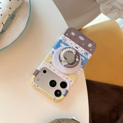 Korean Splicing Cartoon Puppy Love Heart Mirror Magnetic Bracket Phone Case For iPhone