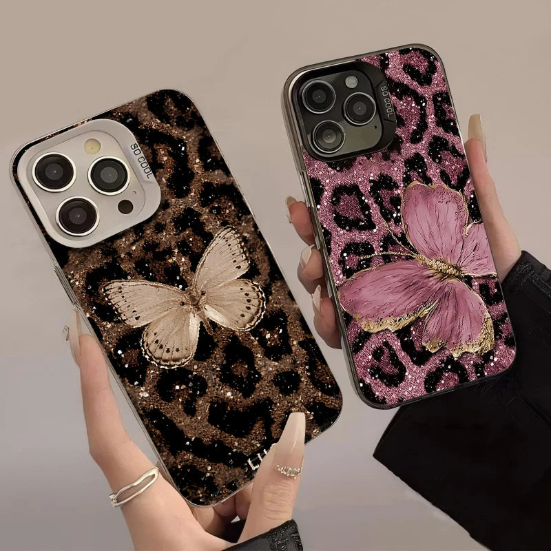 Leopard Butterfly Pattern Phone Case For iPhone