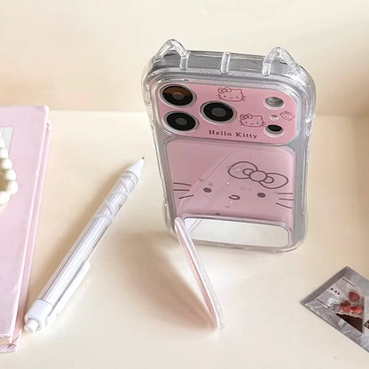Luxury Pink Cat Ear Drop Adhesive Powder Kitty With Bracket Phone Case For iPhone