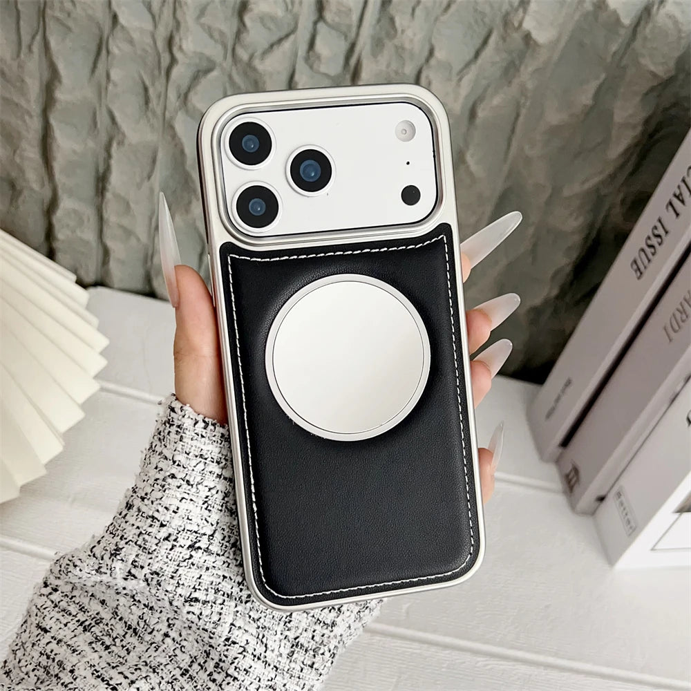 Wireless Charging Magnetic Mirror Leather Phone Case For iPhone