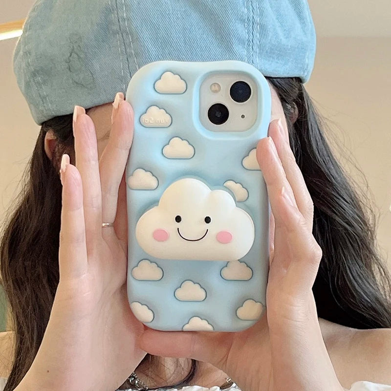 Cartoon Cute 3D Cloud Folding Stand Holder Phone Case