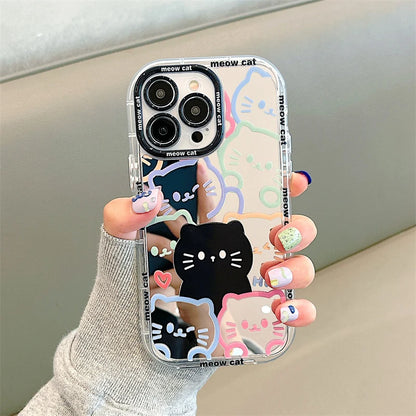 Cute Hello Cat Plating Mirror Painte Lines Phone Case