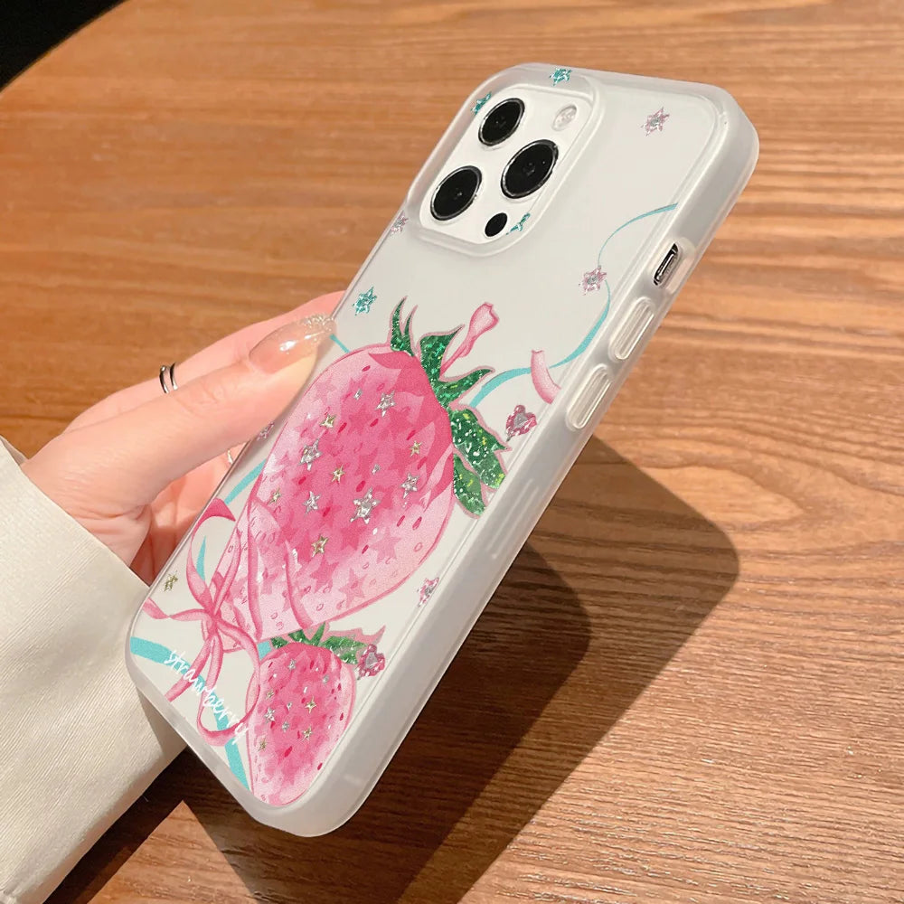 Korean Strawberry Clear Phone Case For iPhone