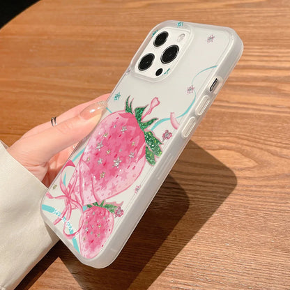 Korean Strawberry Clear Phone Case For iPhone
