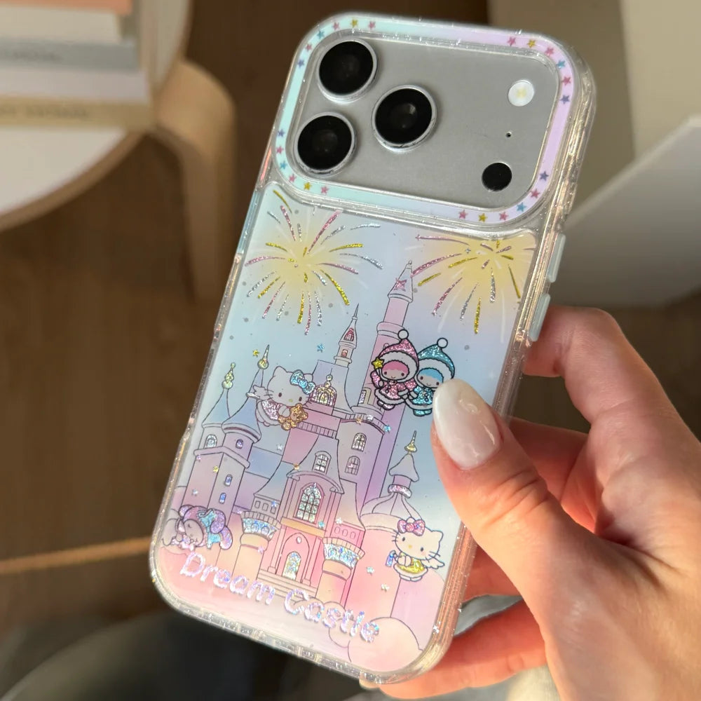Pink Gilded Drip Glue Castle Kitty Cat For iPhone Case