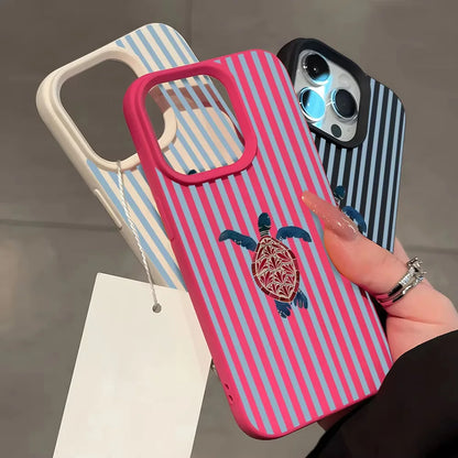 Blue Stripe Cute Sea Turtle Pattern Phone Case For iPhone
