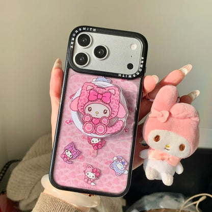 Leopard Print Cute Sanrio Melody Magnetic Holder Wireless Charge Phone Case For iPhone