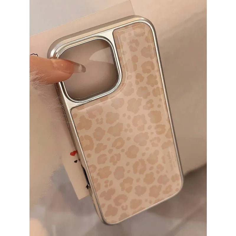 InsYellow Leopard Pattern Light Luxury  Silver Edge TPU Anti-Drop Phone Case For iPhone