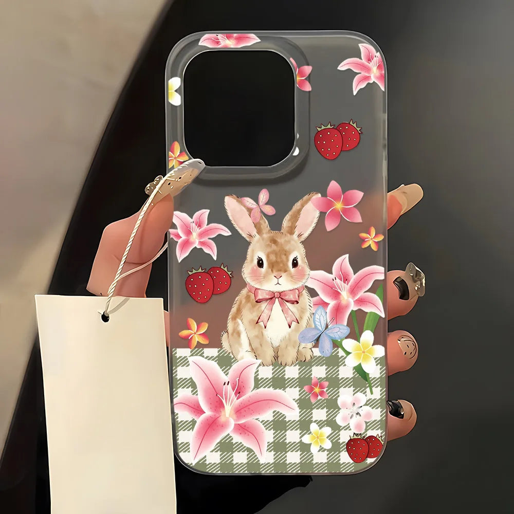 Cute Pink Flower Rabbit Phone Case For iPhone