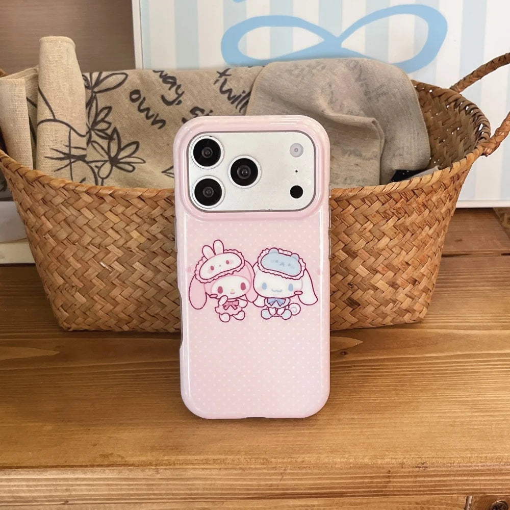 Sanrio My Melody Cinnamoroll Phone Case Pink Polka Dot Large Camera Window Glossy Anti-drop Soft Phone Shell For iPhone