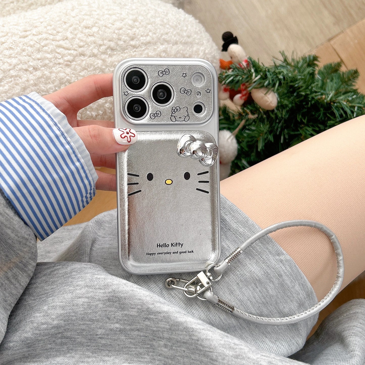 Silver Skin Kitty Three Dimensional Bow Phone Case