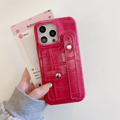 Slot Card Bag Wrist Strap Holder Leather Wallet Phone Case For iPhone