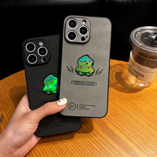Anime Cartoon Bulbasaur Laser Leather Texture Phone Case For iPhone