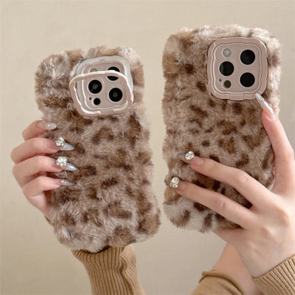 Ins New Fluffy Plush Leopard Print Winter Phone Case For iPhone
