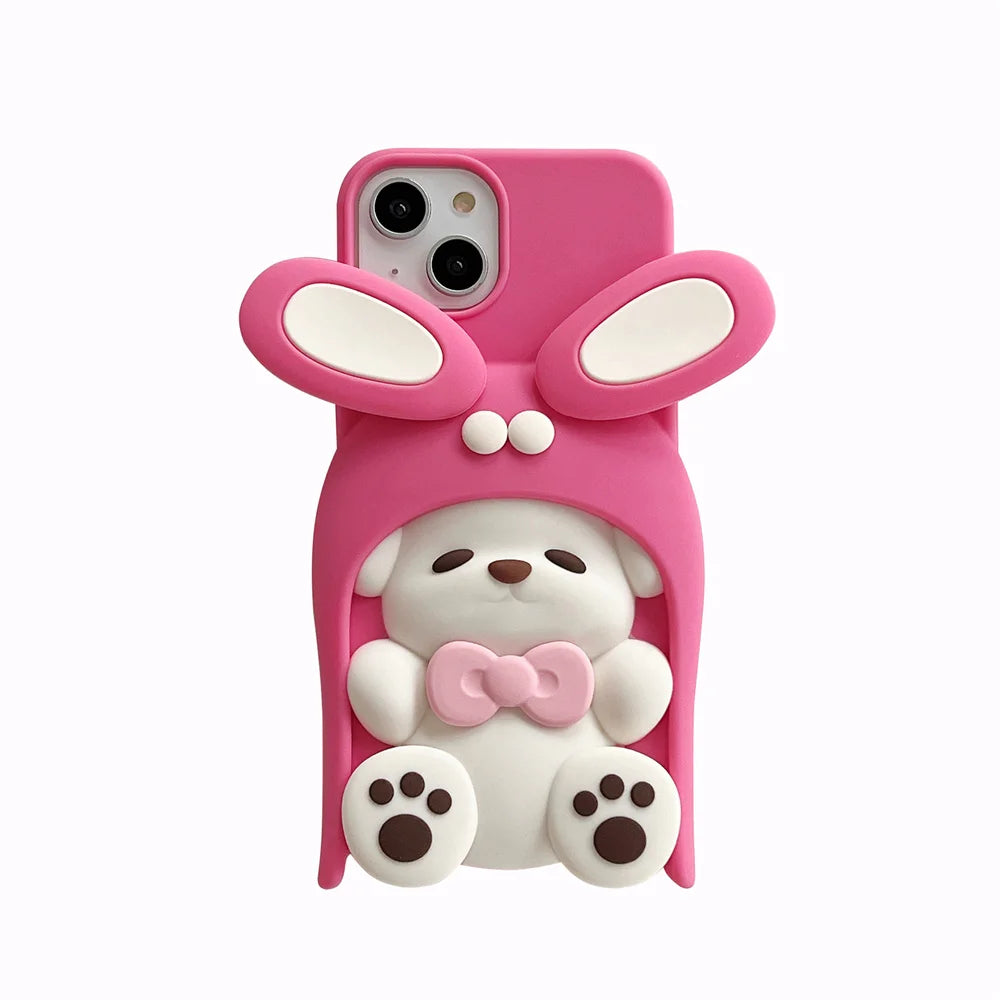 Cute 3D Rotating Ear Bow Dog Silicone Phone Case