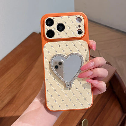 Luxury Orange Shell Makeup Mirror Phone Case with Heart Stand For iPhone