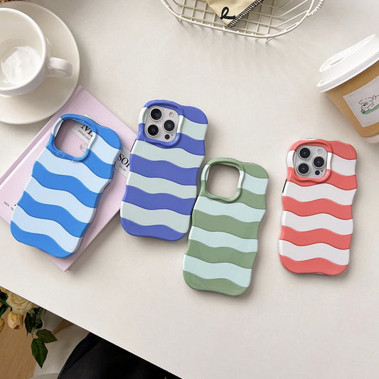 Cute Glossy Wave Pattern Hit Color Stripe Phone Case