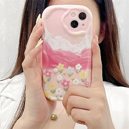 Flower 3D Wavy Curved Edge Soft Clear TPU Phone Case For iPhone