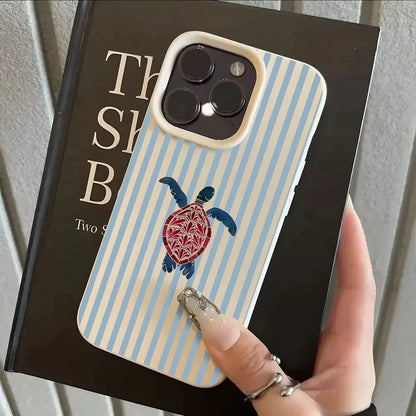 Blue Stripe Cute Sea Turtle Pattern Phone Case For iPhone