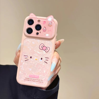 Fashion 3D Cute Pink Cartoon Sanrio Hello Kittty Bow Cat Ears Phone Case For iPhone