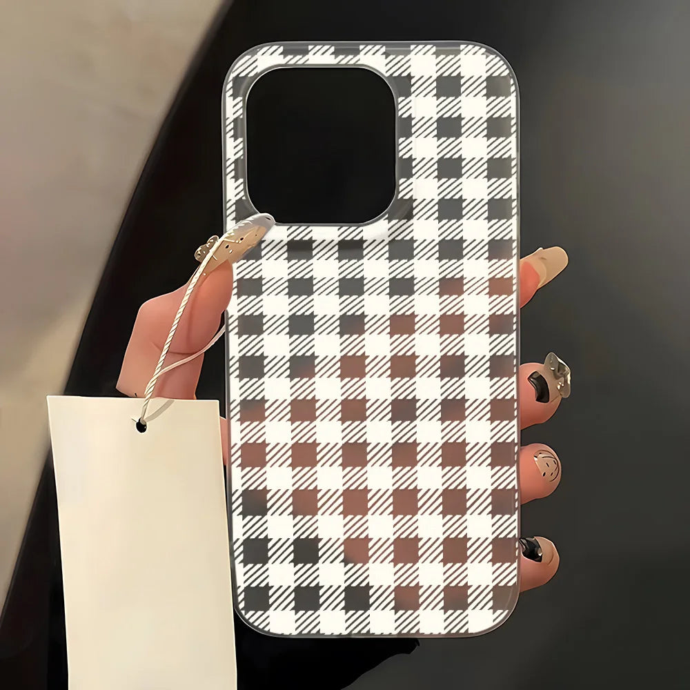 Black White Plaid Pattern Matte Clear Phone Case For iPhone
