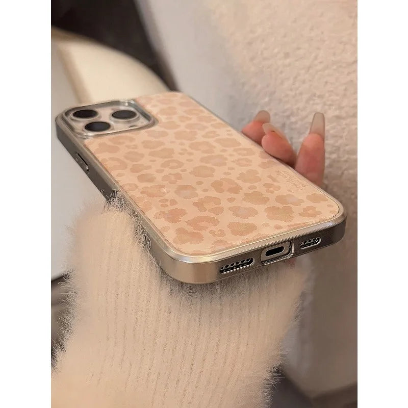 InsYellow Leopard Pattern Light Luxury  Silver Edge TPU Anti-Drop Phone Case For iPhone