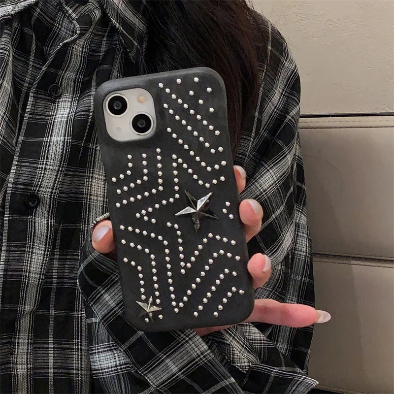 Luxury Metal Star Denim Cloth Phone Case