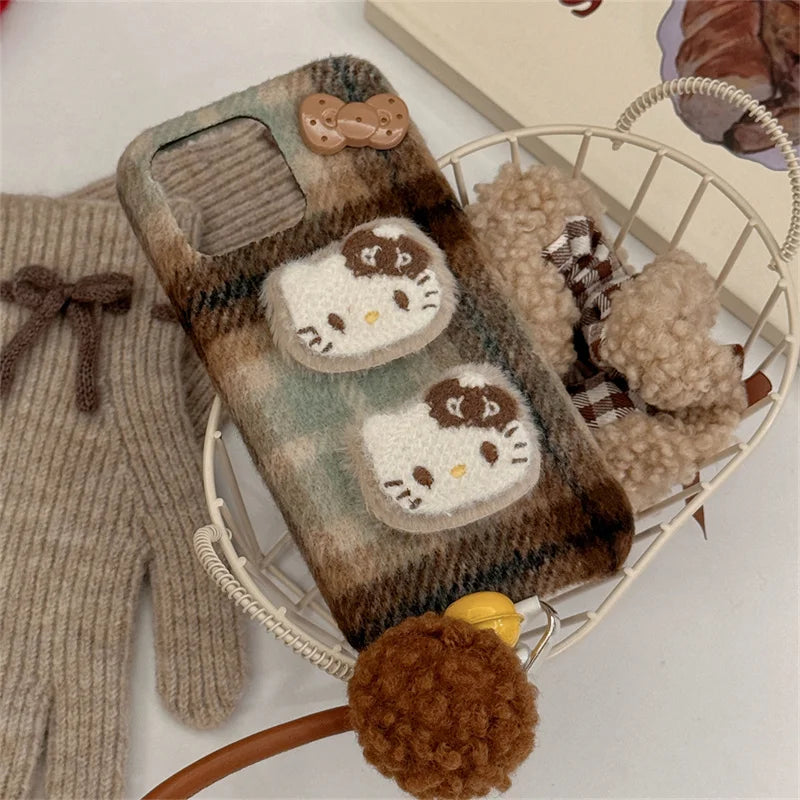 Fashion Winter Plaid Pattern Plush Phone Case For iPhone