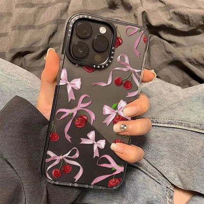 Ins Korean Lovely  Bow Cherry Phone Case For iPhone