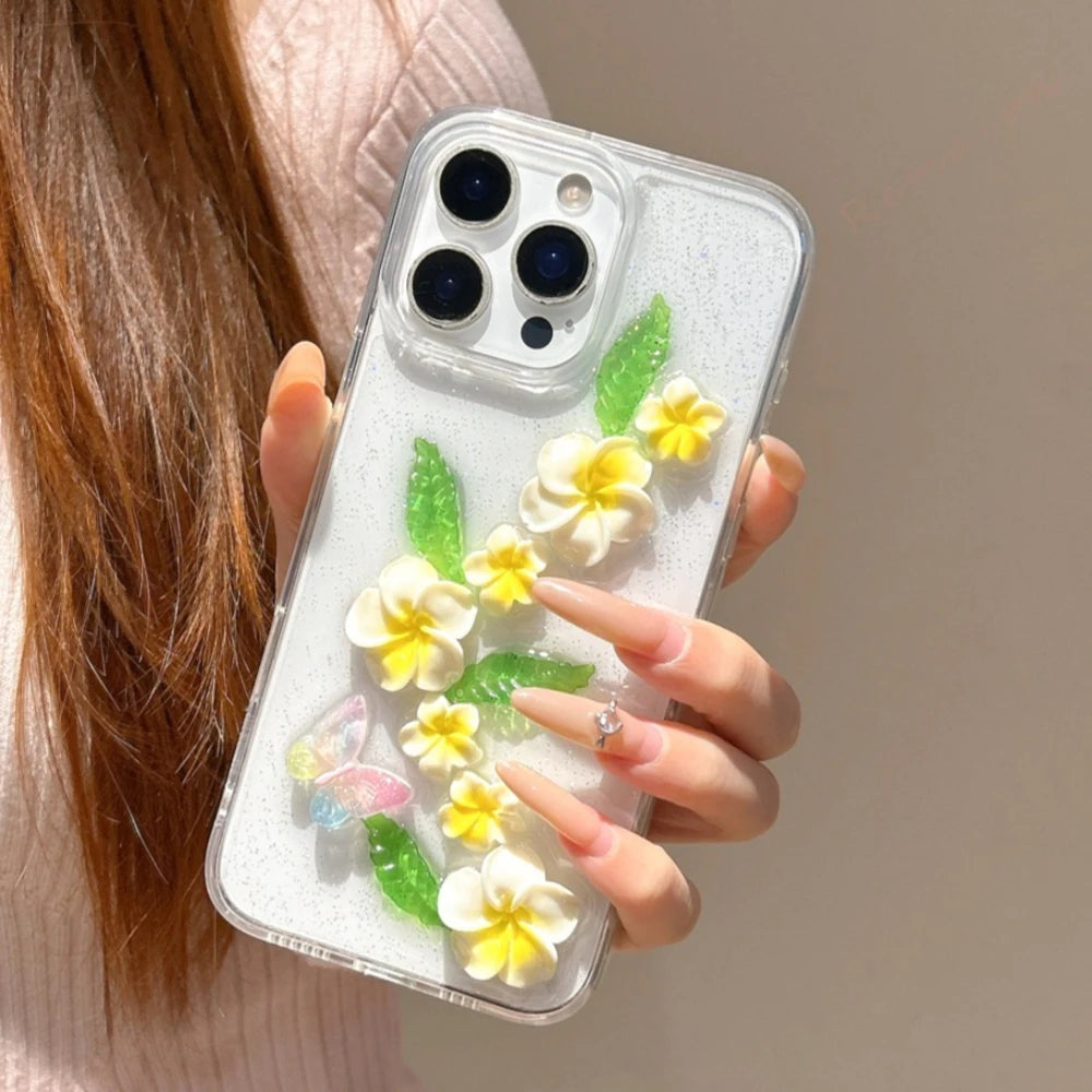 Cute 3D Flower Glitter Phone Case For iPhone