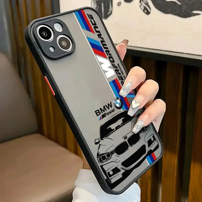 Luxury Phone Case Matte Transparent BMW Back Cover For iPhone