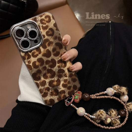 Luxury Bling Glitter Leopard Print with Lanyard Phone Case For iPhone