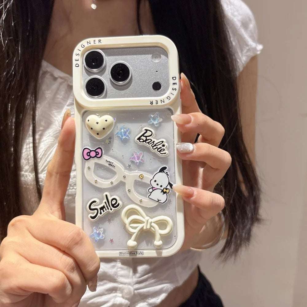 Luxury Cute White Bow Pudding Dog Phone Case For iPhone