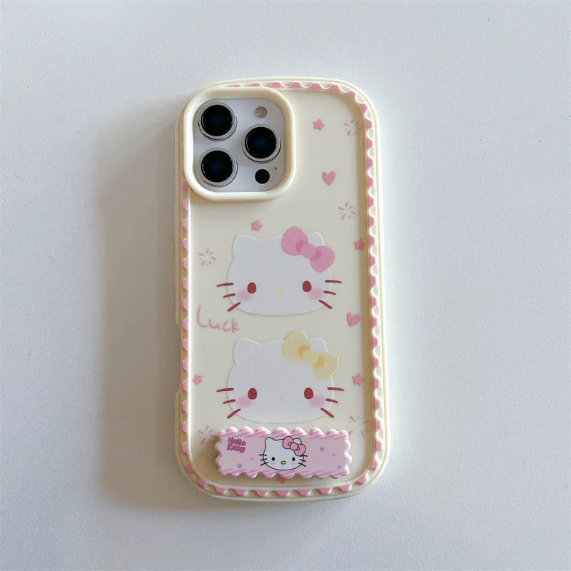 3D Ears Cute Cartoon Hello Kitty Invisible Bracket Phone Case For iPhone