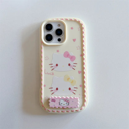 3D Ears Cute Cartoon Hello Kitty Invisible Bracket Phone Case For iPhone