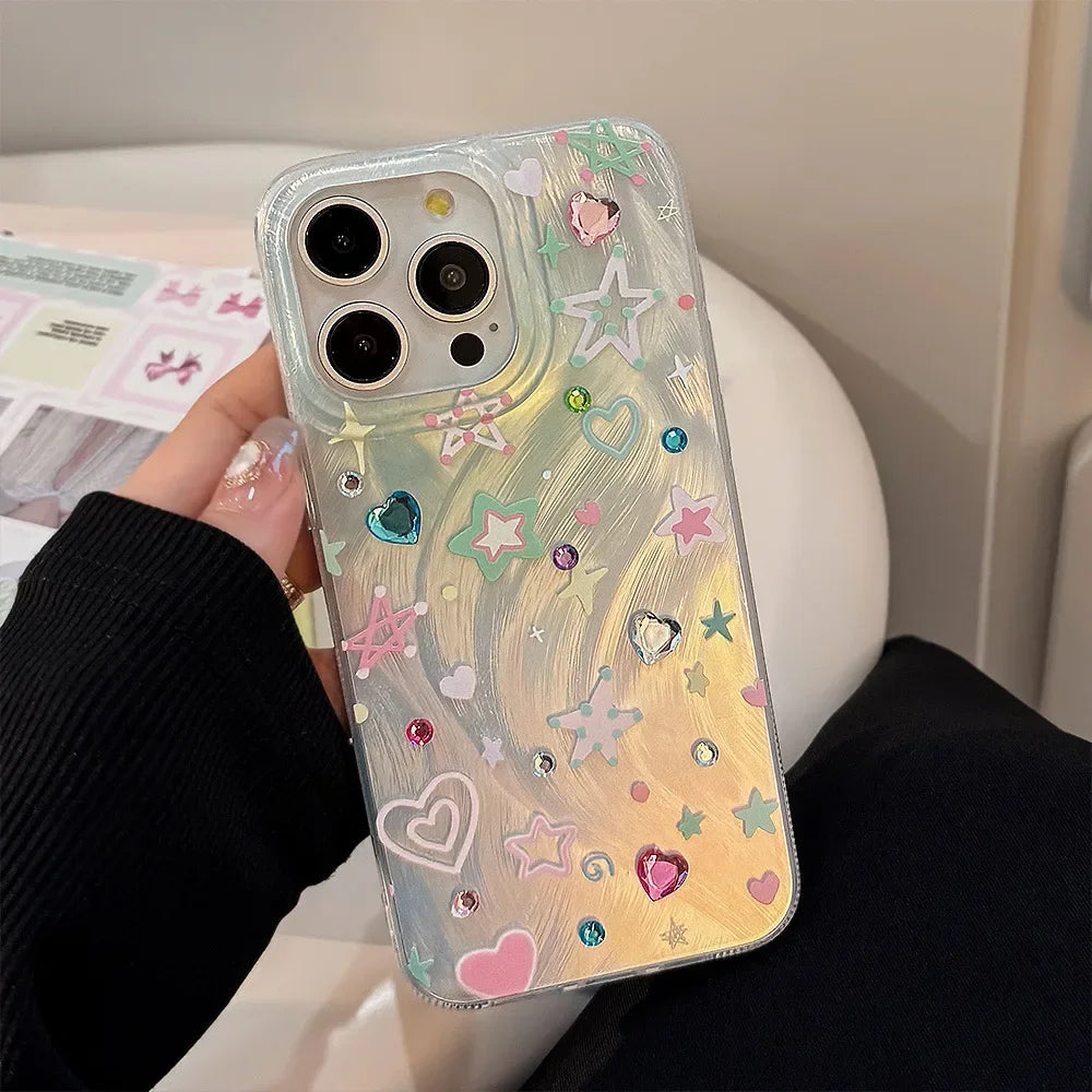 Colorful Stars Ins Shiny Bling Bling Shockproof  Shone Case For iPhone