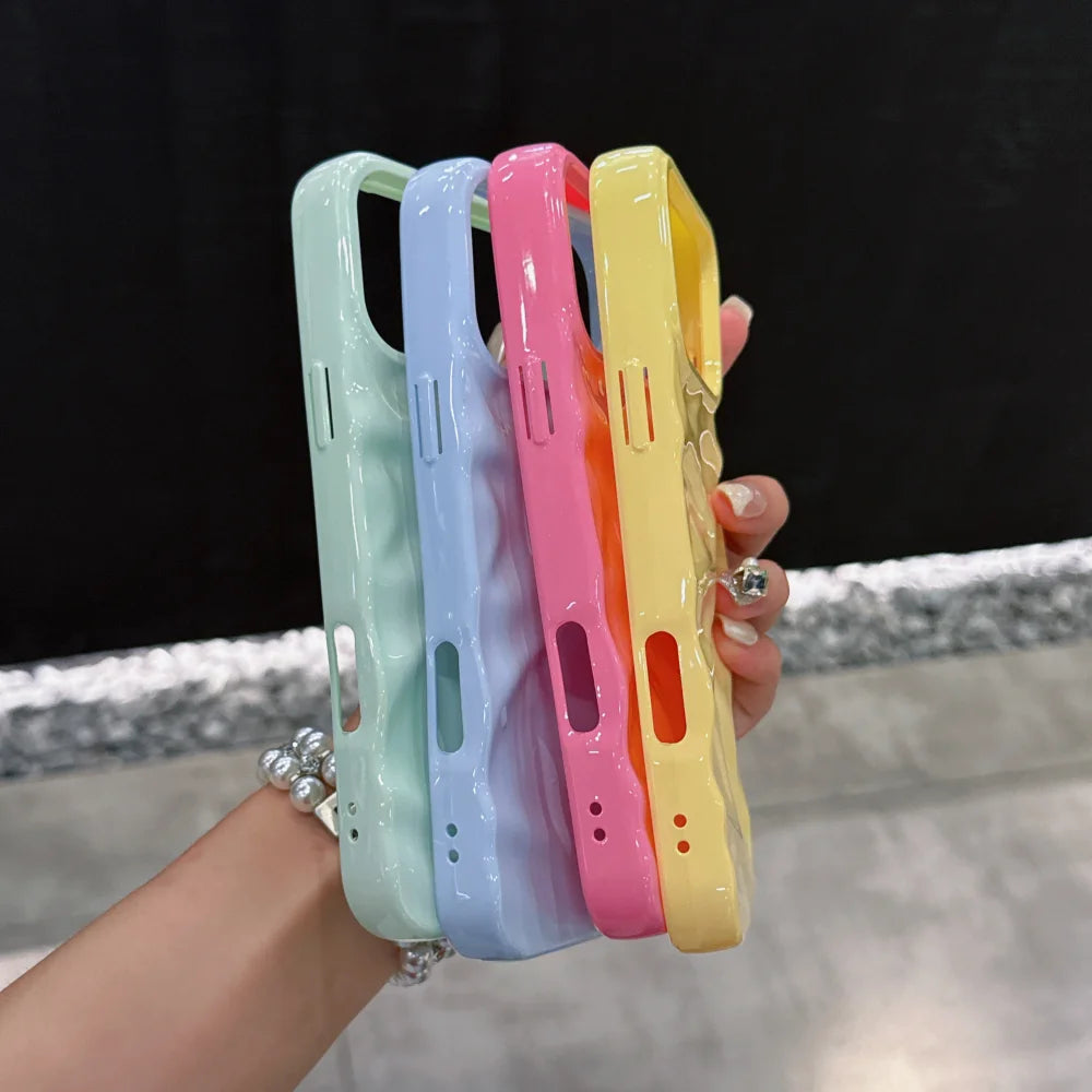 Candy Color Ripple Texture Glossy Phone Case For iPhone