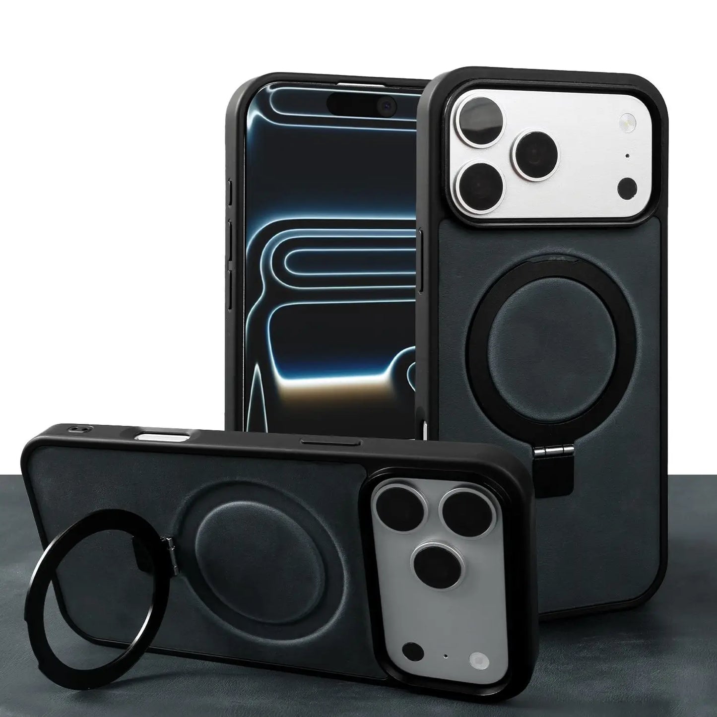 Magnetic Rotating Bracket Genuine Leather Phone Case For iphone