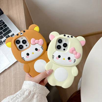 Funny Rilakkuma Bear Hello Kitty Soft Silicone Case For iPhone