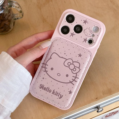 Korean Pink Big Head Hellokitty Leather Phone Case For iPhone
