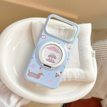 Korean Fold 360° Rotating Cartoon Puppy House Magnetic Holder Phone Case For iPhone