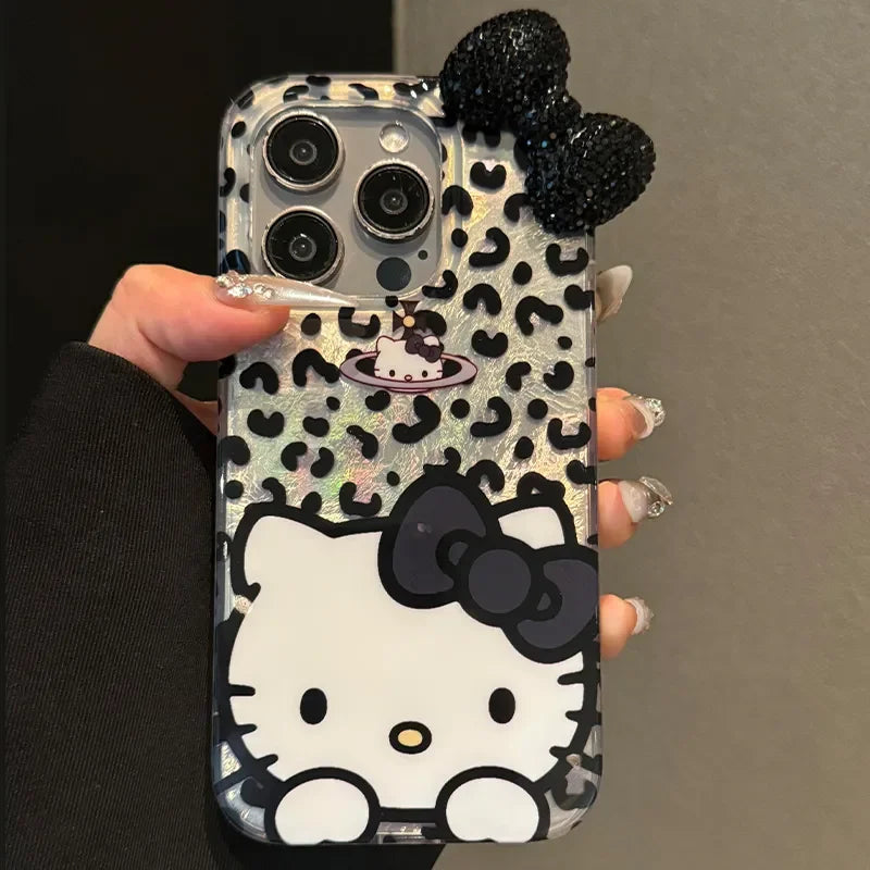 Hello Kitty Leopard Print Diamond Bow Phone Case For iPhone